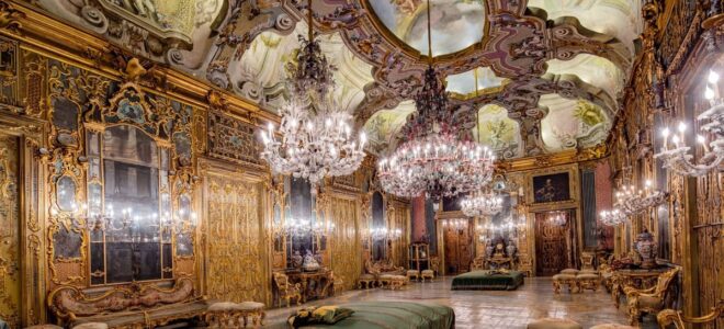 The ballroom in the private noble palace Palazzo Gangi in Sicily